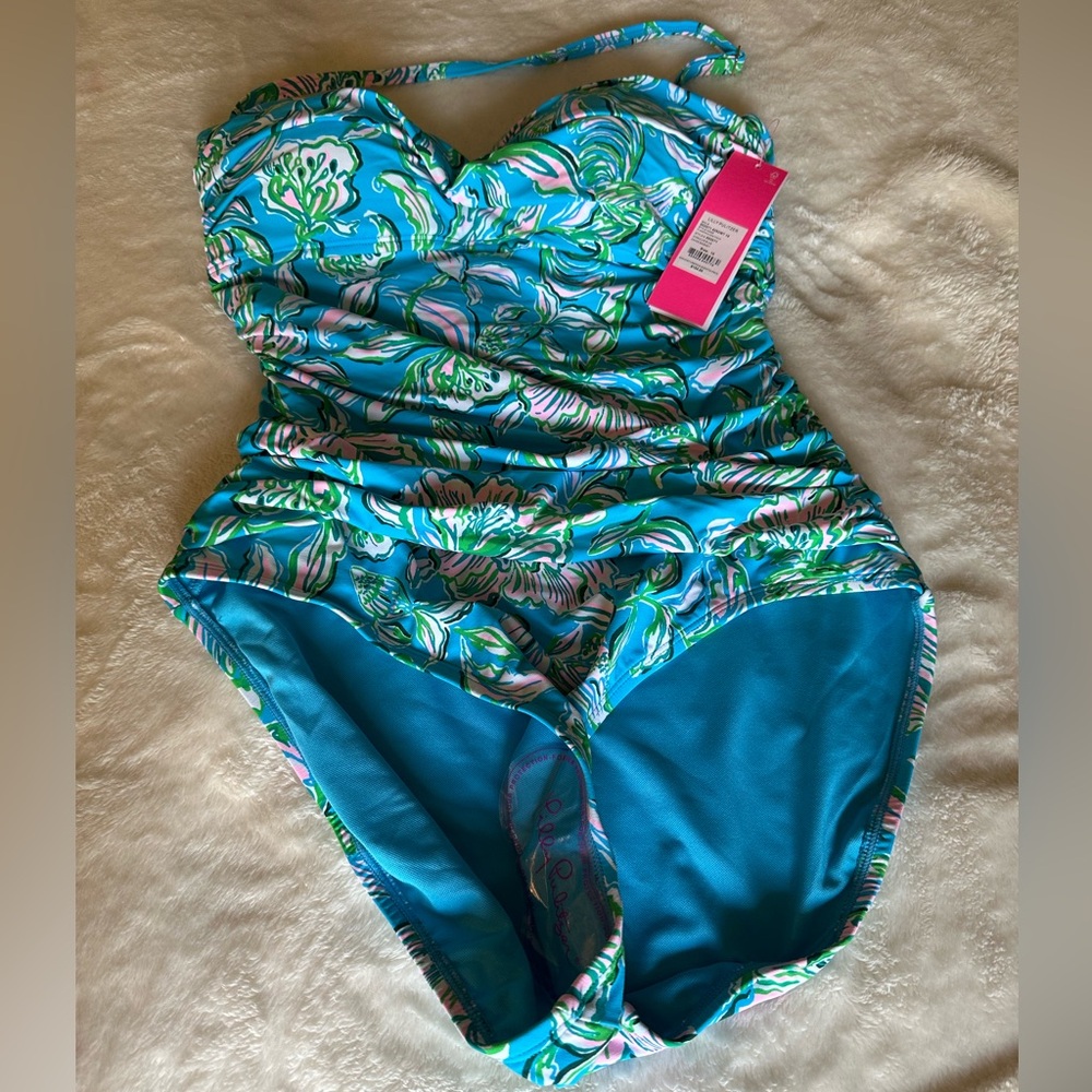 Lilly Pulitzer NWT Flamenco One Piece Swimsuit,Cumulus Blue Chick Magnet, Size10